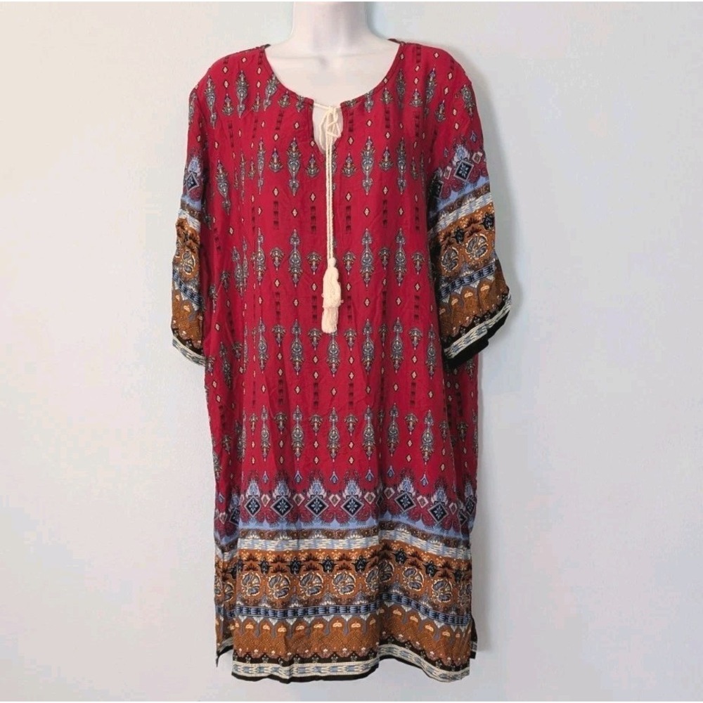 Halife Shift Tunic Dress Boho Cottage Comfortable Lightweight Tassel Large NWT